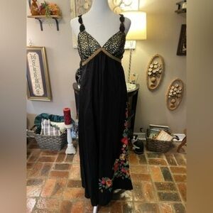 Freelance Boho Maxi Dress With Embroidered Floral Detail